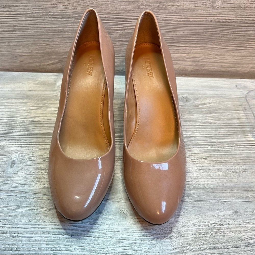 J. Crew Sylvia neutral taupe patent almond toe wedge heels size 11 - Picture 3 of 12